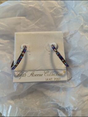BRAND NEW Multicolor Crystal Hoop Earrings - 14KT Post